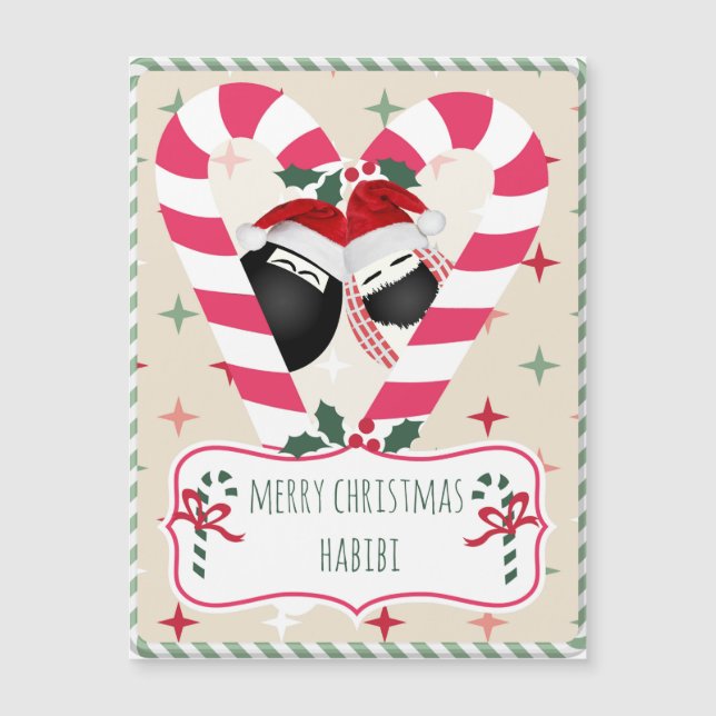 CandyCane heart HABIBI Magnet Christmas Card (Front)