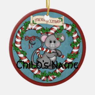 CandyCane Mouse Ceramic Tree Decoration