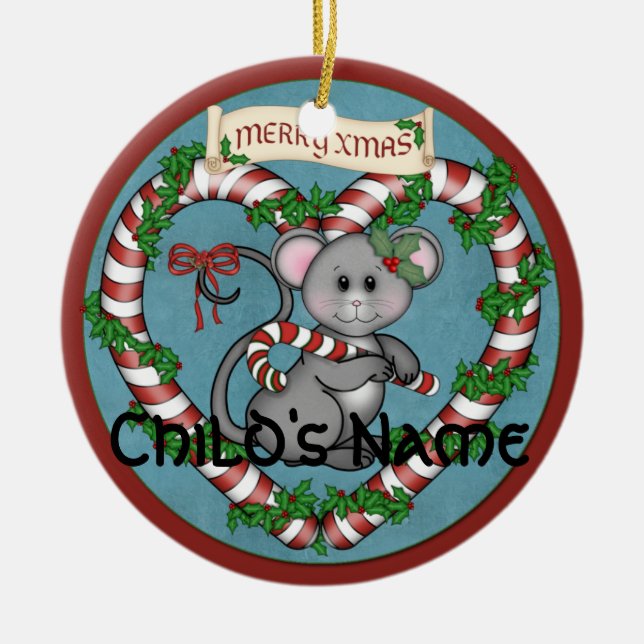 CandyCane Mouse Ceramic Tree Decoration (Front)