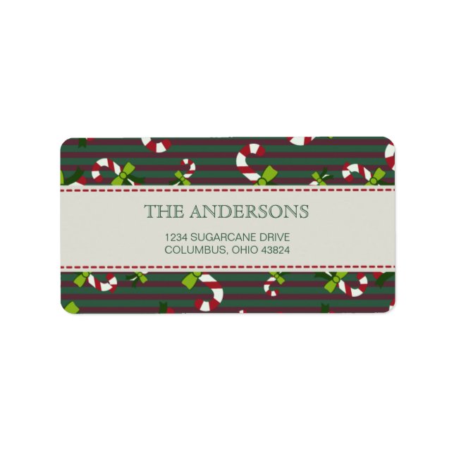 Candycane pattern green return address labels (Front)