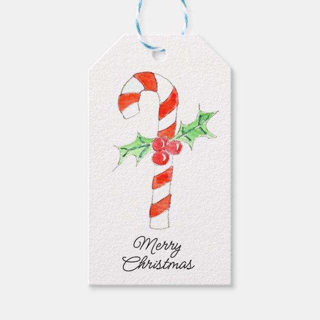 Candycane With Holly Gift Tags (Front)