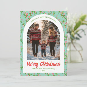 Candycanes Bows Cute Christmas Custom Arch 5 Photo Holiday Card