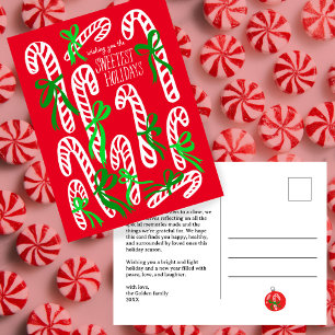 Candycanes Bows Cute CUSTOM Christmas Holiday  Postcard