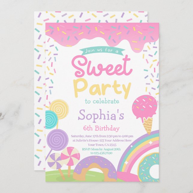 Candyland and Ice Cream Fully Customisable Invitation (Front/Back)