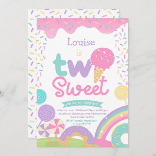 Candyland and Ice Cream, Two Sweet 2nd Birthday Invitation