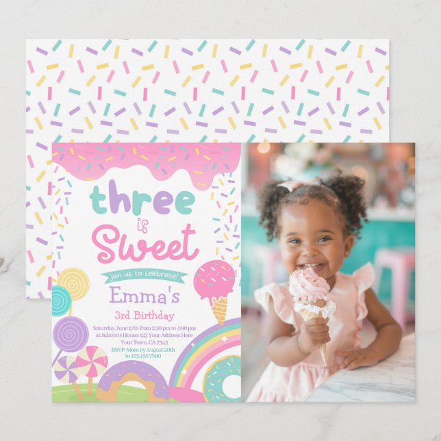 Candyland and Ice Cream, Two Sweet 2nd Birthday Invitation (Front/Back)
