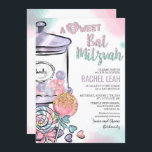 Candyland Bat Mitzvah Invitation<br><div class="desc">Candyland Candy Lollipop Candy Jar Gumballs Watercolor Glitter Bat Mitzvah Invitation

// MATCHING RSVP CARD IN SHOP //</div>