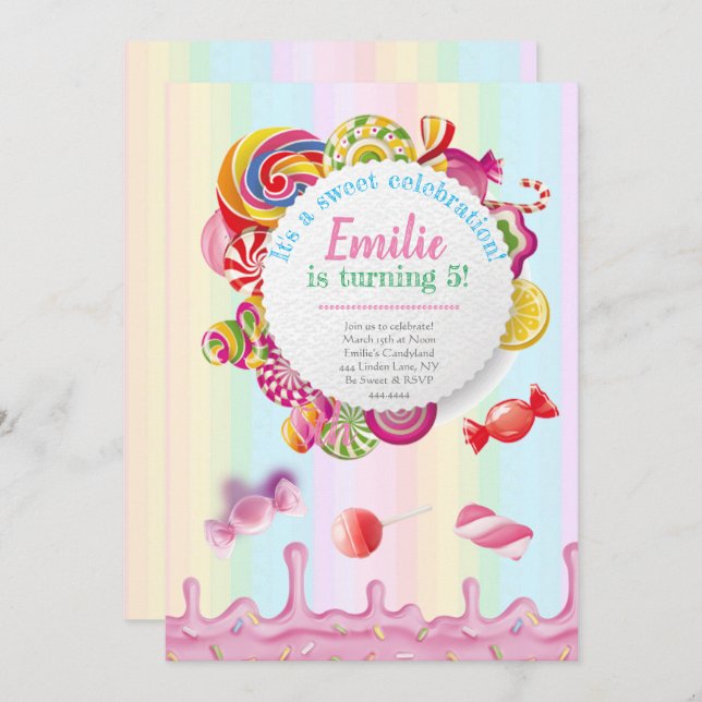 Candyland Birthday Party Invitations (Front/Back)