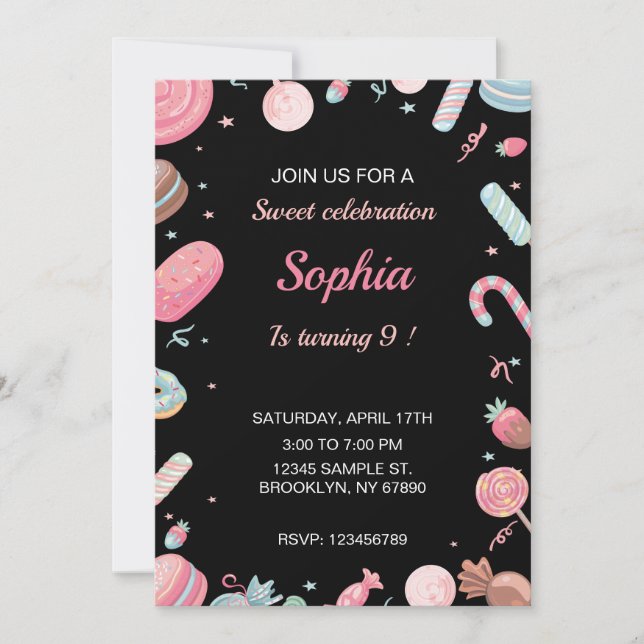 Candyland  Black and Pink Invitation (Front)