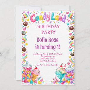 Candyland Candy First Birthday Birthday Invitation