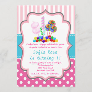 Candyland Candy First Birthday Birthday Invitation