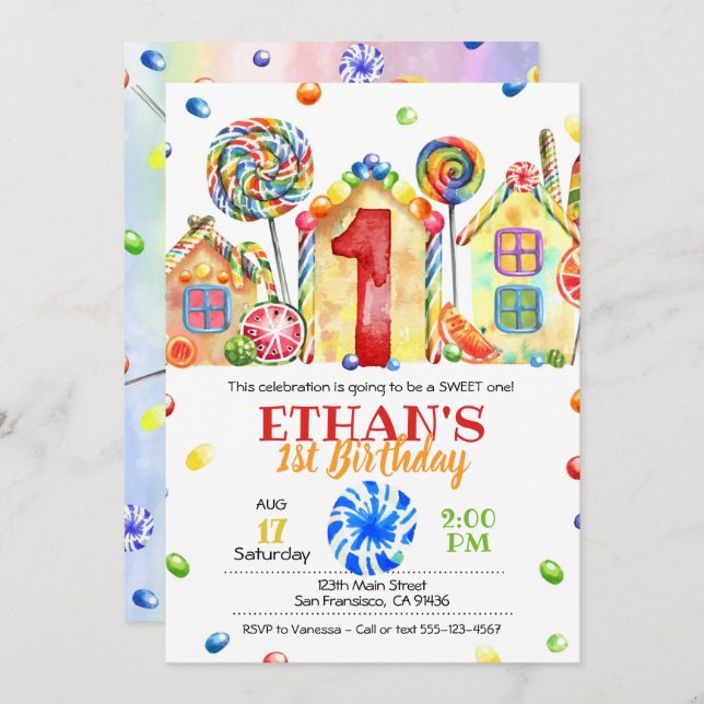 Candyland Candy Invitation for Candy Theme -1st (Front/Back)