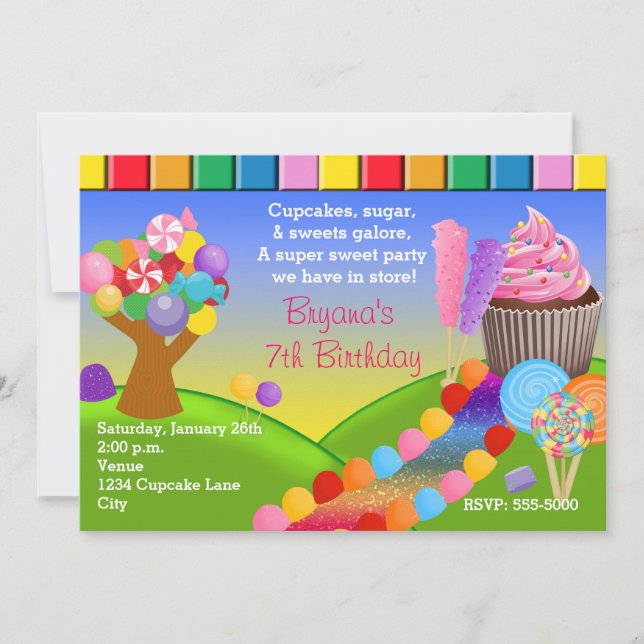 Candyland Candy Land Sweet Cupcakes Invitation (Front)