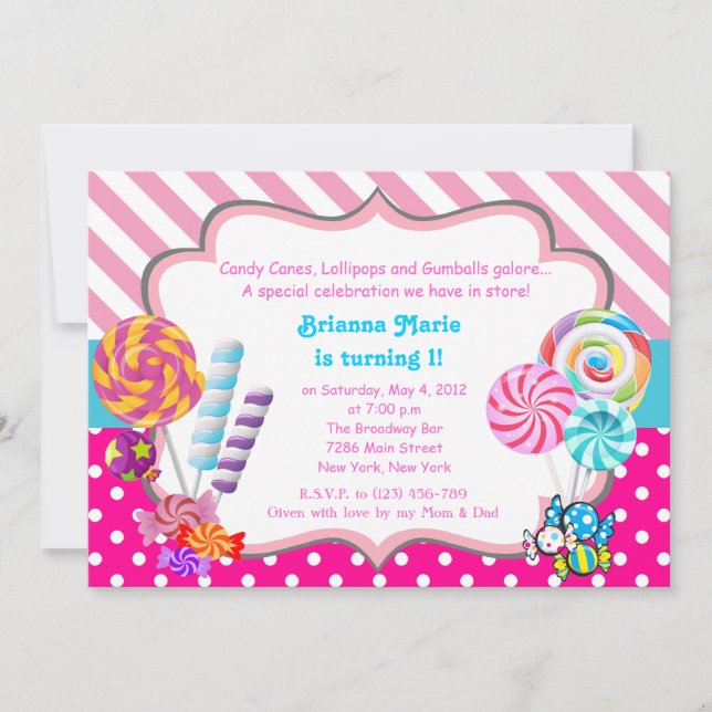 Candyland candy Theme Birthday Invitation (Front)