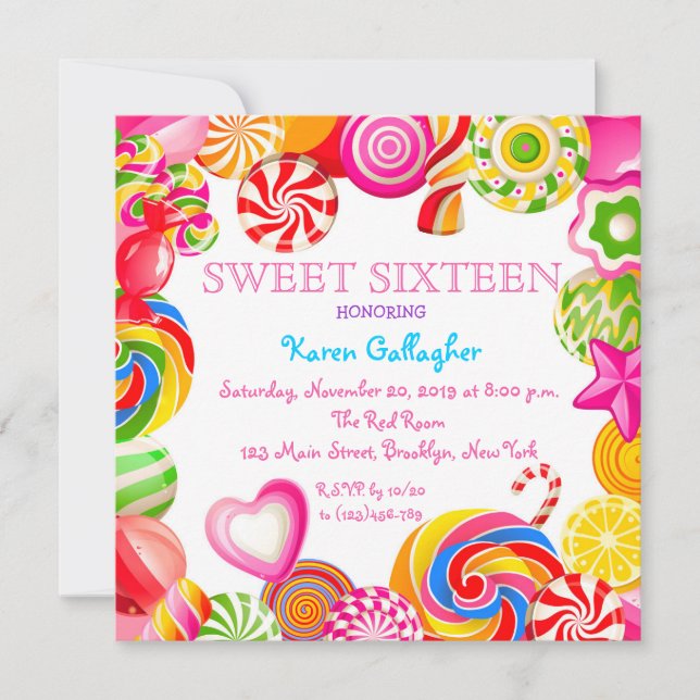 Candyland Candy Theme Sweet 16 Invitation (Front)
