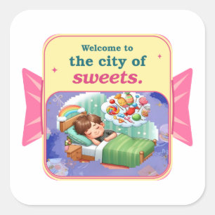Candyland Dreams Welcome to the City of Sweets Square Sticker