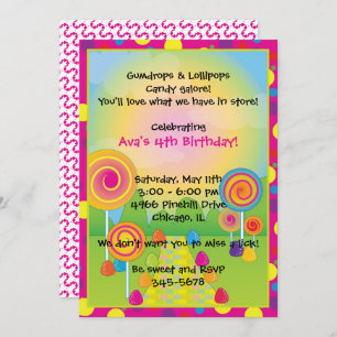 Candyland : Pink Sugary Sweet Lollipops Candy Invitation