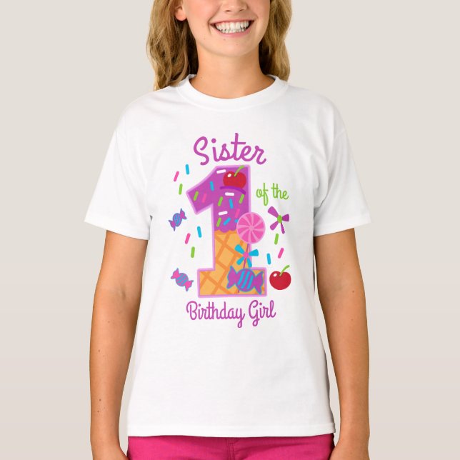Candyland Sister of the First Birthday lollipop T-Shirt (Front)