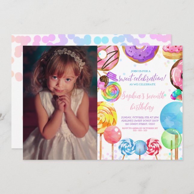 Candyland Sweet Celebration Girl Cute Picture Invitation (Front/Back)