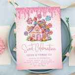 Candyland Sweet Celebration Kids Birthday Party Invitation<br><div class="desc">Sweet Celebration Candyland Kids Birthday Invitation. Invitation featuring calligraphy script ''sweet celebration'' in trendy pink,  candy house on a pastel pink background with colourful sprinkles. Personalise with a name and party details.</div>