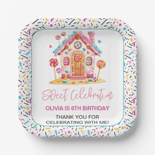 Candyland Sweet Celebration Kids Birthday Party Paper Plate (Front)
