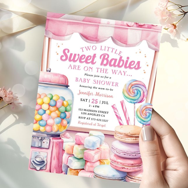 Candyland Twins Baby Shower Pink Sweet Girls Invitation (Creator Uploaded)