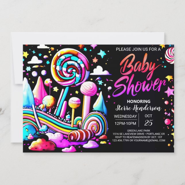 Candyland Whimsy Editable Baby Shower Invitation (Front)