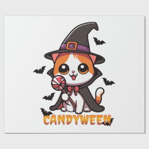 candyween - cat witch halloween wrapping paper