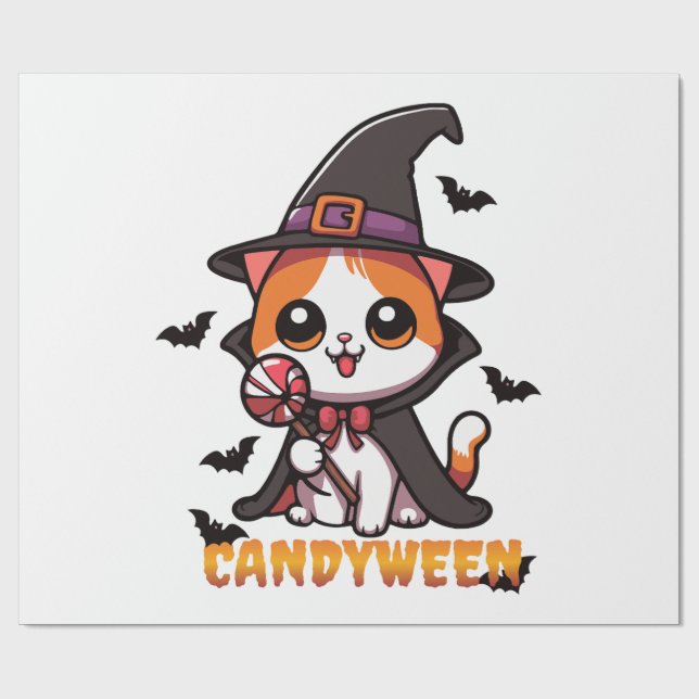 candyween - cat witch halloween wrapping paper (Flat)