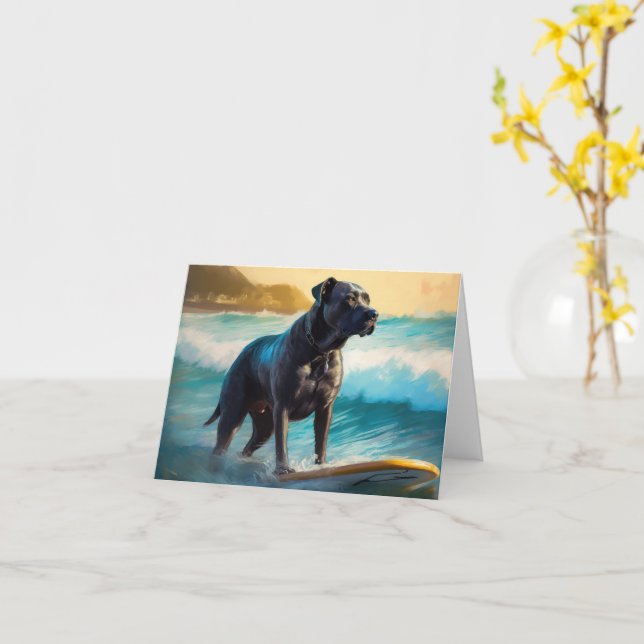 Cane Corso Beach Surfing Painting Card (Yellow Flower)