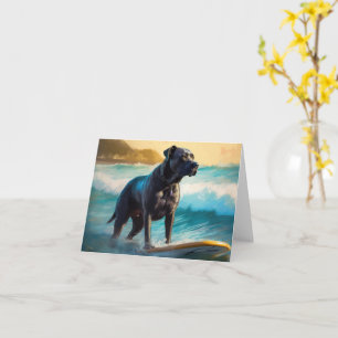 Cane Corso Beach Surfing Painting Card