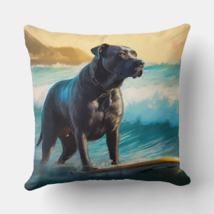 Cane Corso Beach Surfing Painting Cushion