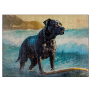 Cane Corso Beach Surfing Painting Cutting Board