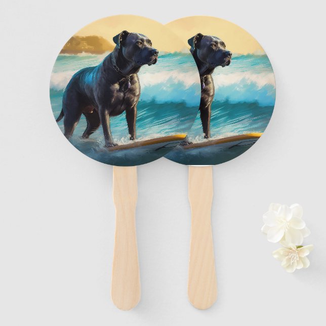 Cane Corso Beach Surfing Painting Hand Fan (Front and Back)