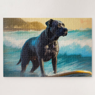 Cane Corso Beach Surfing Painting Jigsaw Puzzle