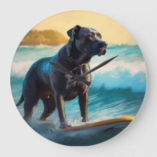 Cane Corso Beach Surfing Painting Large Clock