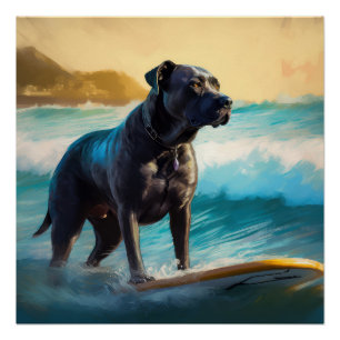 Cane Corso Beach Surfing Painting Poster
