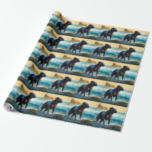Cane Corso Beach Surfing Painting Wrapping Paper