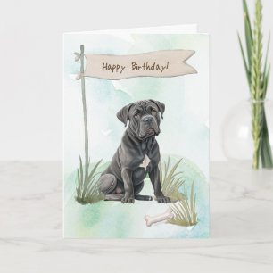 Cane Corso Breed Dog Outdoors Under Birthday Sign Card