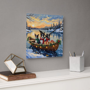 Cane Corso Christmas Boat Holiday Square Wall Clock