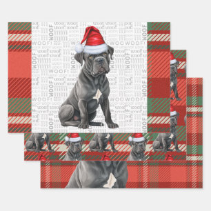 Cane Corso Christmas Dog Red Green Plaid Wrapping Paper Sheet