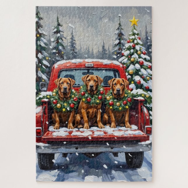 Cane Corso Christmas Red Truck Holiday Jigsaw Puzzle (Vertical)