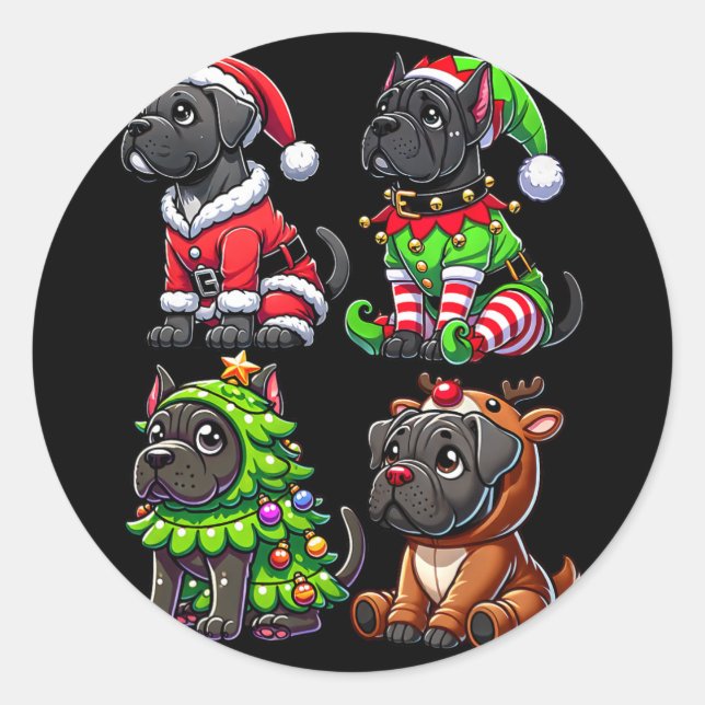 Cane Corso Christmas Tree Santa Elf Costume Dog  Classic Round Sticker (Front)