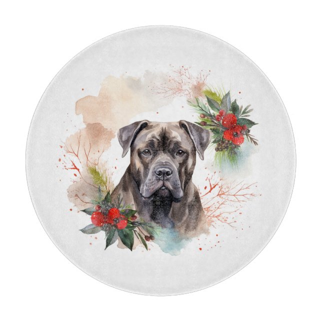 Cane Corso Christmas Wreath Festive Pup Cutting Board (Front)