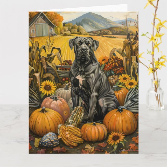 Cane Corso Dog Autumn Harvest Thanksgiving Card (Yellow Flower)