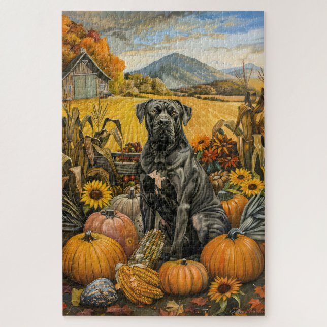 Cane Corso Dog Autumn Harvest Thanksgiving Jigsaw Puzzle (Vertical)