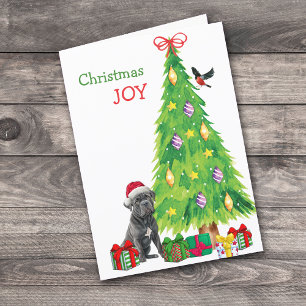Cane Corso Dog, Bird and Christmas Tree Holiday Card