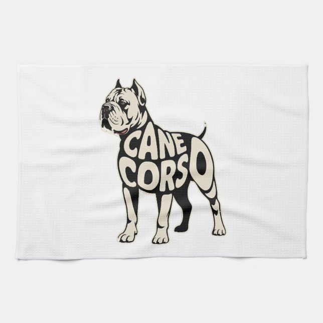 Cane Corso Dog Bold Typography Art Tea Towel (Horizontal)
