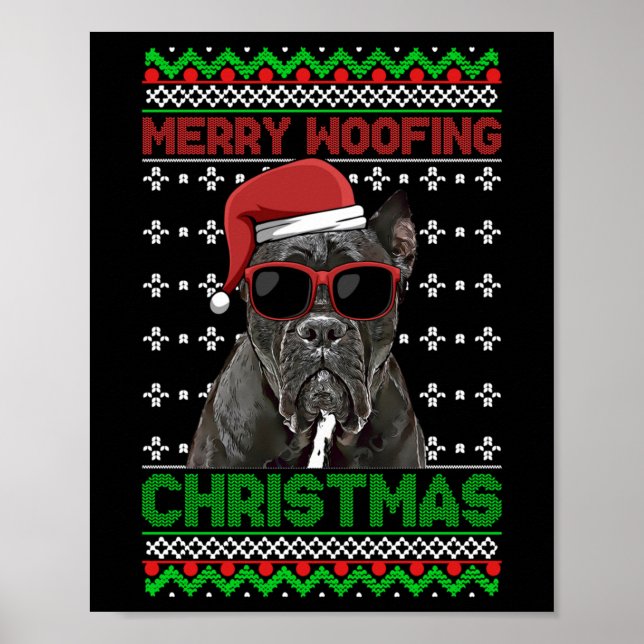 Cane Corso Dog Funny Merry Woofing Christmas Poster (Front)