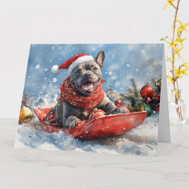 Cane Corso Dog in Sledge Let it Snow Christmas Card (Yellow Flower)